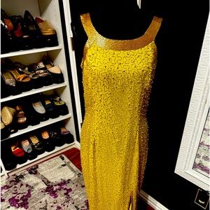 Vintage beaded evening gown with side split
